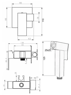 смеситель с гигиеническим душем alfi al04-8044 скрытый монтаж цвет черный