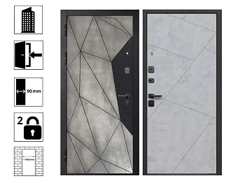 дверь мет. 9 см мдф/мдф геометрия бетон снежный 960 правая