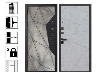 дверь мет. 9 см мдф/мдф геометрия бетон снежный 960 правая
