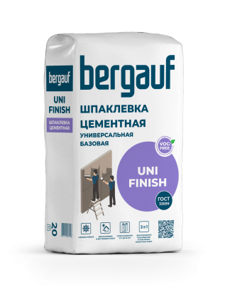 шпаклёвка цементная базовая bergauf uni finish 20кг (64шт/под)