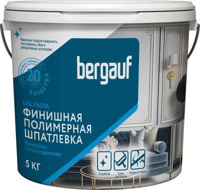 шпаклёвка готовая полимерная финишная bergauf uni pasta 5кг