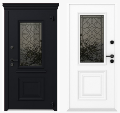 дверь мет. 960*2050 правая аg6045 антрацит/слон кость, тип 14 , фурнитура loft черная, стекло хром