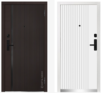 дверь мет. 960*2050 правая м-spl 1142 е sh горький шоколад/белый глад. короб корич. эл.замок, без капители.