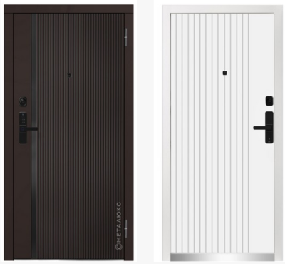 дверь мет. 960*2050 правая м-spl 1142 е sh горький шоколад/белый глад. короб корич. эл.замок, без капители.