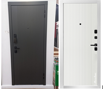 дверь мет. 960*2050 правая м1108e антрацит sh/белая, "муар", цвет "белый"/ф-ра черная, компл.