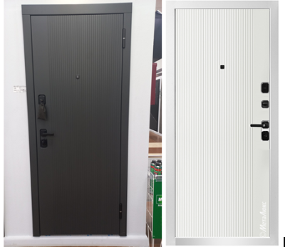 дверь мет. 960*2050 правая м1108e антрацит sh/белая, "муар", цвет "белый"/ф-ра черная, компл.