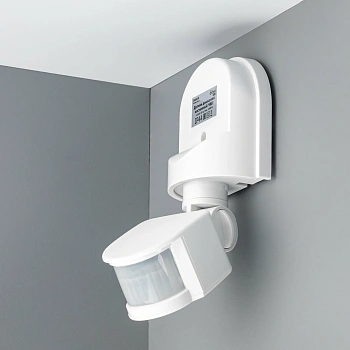 датчик движения настенный, dd-01, 180°, 10-420с, 12м, 1200вт, ip44, белый, 25823 0, duwi