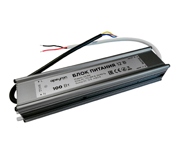 блок питания 12в, (ст), 100вт, импульсный, ip67, 170-264в, 8,33а, алюм., сереб, 190*55*30мм, 03-106