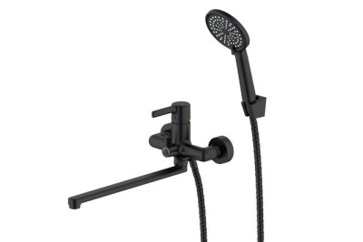 смеситель для ванны hb22814-7 однорычажный длинный излив с лейкой и шлангом цвет черный