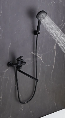 смеситель для ванны hb22816-7 однорычажный длинный излив с лейкой и шлангом цвет черный