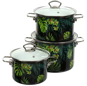 набор посуды эмалированная сталь, 3 предмета, кастрюли 2.4,3.4,5 л, индукция, керченский металлургический завод, тропическая ночь-5-1-элит