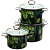 набор посуды эмалированная сталь, 3 предмета, кастрюли 2.4,3.4,5 л, индукция, керченский металлургический завод, тропическая ночь-5-1-элит