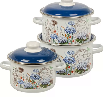 набор посуды эмалированная сталь, 3 предмета, кастрюли 2, 3, 4 л, индукция, стальэмаль, солнечный день, 6kb021m, белый