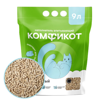 комфикот наполнитель древесный впитывающий, мелкие гранулы, 9 л