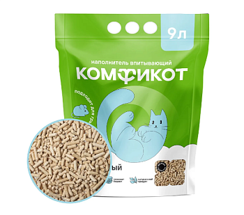 комфикот наполнитель древесный впитывающий, крупные гранулы, 9 л