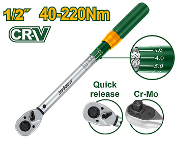 ключ динамометрический jadever 1/2 дюйма, 40-220нм, длина 425мм