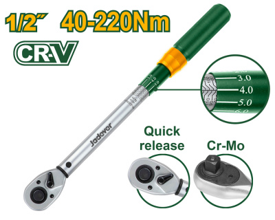 ключ динамометрический jadever 1/2 дюйма, 40-220нм, длина 425мм