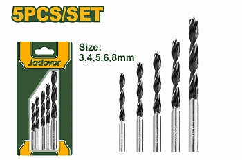 набор сверл по дереву 5шт (3,4,5,6,8мм) jadever