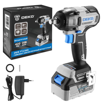гайковерт аккумуляторный ударный бесщеточный deko zkis, 20в,li-ion 1х4ач
