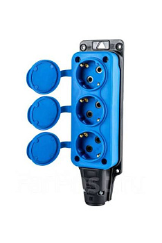 розетка (колодка) трехместная с крышкам каучук 2p+pe 230v 16а ip54 синяя dynel