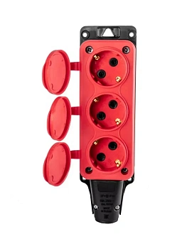 розетка (колодка) трехместная с крышкам каучук 2p+pe 230v 16а ip54 красная dynel