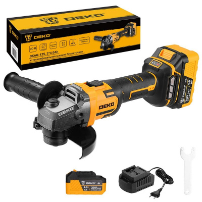 ушм аккумуляторная бесщеточная deko dkag-125, 20в, li-ion 2х4ач, 125мм