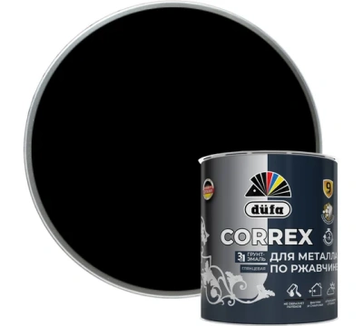 "dufa" грунт-эмаль correx 3в1 для металла по ржавчине ral-9005 черный матовая, 2л