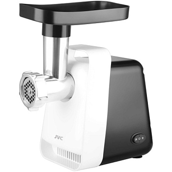 мясорубка электрическая jvc, jk-mg123, 2000 вт, реверс, 2 кг/мин, пластик, 2 насадки, с отсеком для хранения насадок, белый, черный