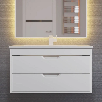 тумба подвесная modul 80см цвет белый с раковиной modul 80