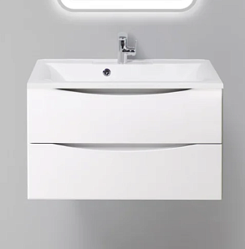 тумба подвесная marino 80см 2 ящика цвет bianco lucido с раковиной bb800/450-lv-mr-pr