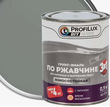грунт-эмаль по ржавчине 3 в 1 "profiluxdiy" (сделай сам) серая, 0,9кг