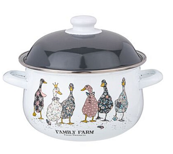 кастрюля agness эмалированная с эмал.крышкой серия "family farm", 2.8 л, 20*12 см