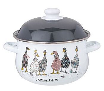 кастрюля agness эмалированная с эмал.крышкой серия "family farm", 5.0 л, 24*14 см