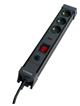 сетевой фильтр 3-местный с/з 3x1мм2, 5 м, 250в, 16а, серия techno, hm22-31-05, черный