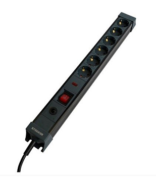 сетевой фильтр 6-местный с/з 3x1мм2, 5 м, 250в, 16а, серия techno, hm22-61-05, черный