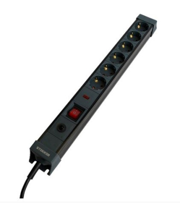 сетевой фильтр 6-местный с/з 3x1мм2, 5 м, 250в, 16а, серия techno, hm22-61-05, черный