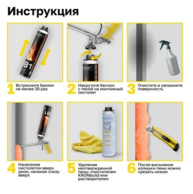 пена огнестойкая профессиональная монтажная kronbuild 65, 1000 мл