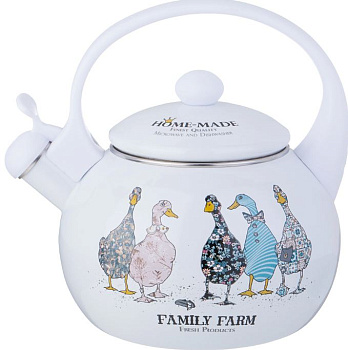 чайник agness эмалированный со свистком серия "family farm", 2,2л, индукционное дно