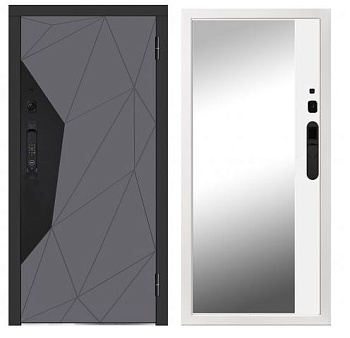 дверь мет. 960*2050 правая милано smart pro m-sp 1054z рб (серый, черн. вставка/белый зеркало, cba psl 1 c face id, металл черный/белый)