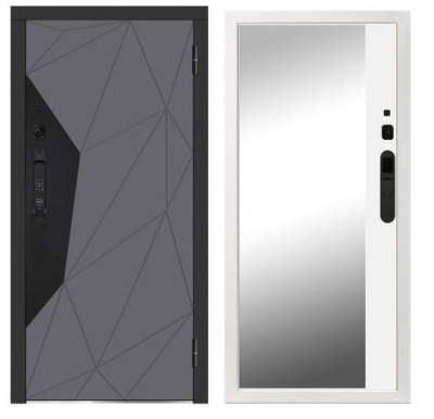 дверь мет. 960*2050 правая милано smart pro m-sp 1054z рб (серый, черн. вставка/белый зеркало, cba psl 1 c face id, металл черный/белый)
