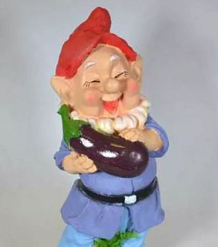 гном с баклажаном, синяя курточка, h-50см
