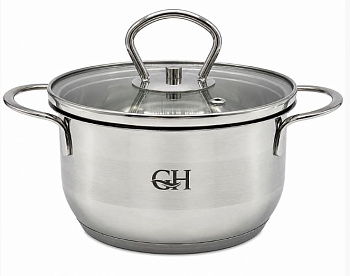 кастрюля goldhouse из нержавеющей стали со стеклянной крышкой 14х8см.,1,2л.(8)