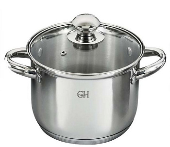 кастрюля goldhouse из нержавеющей стали со стеклянной крышкой 20х11,5см,3,9л.(4)