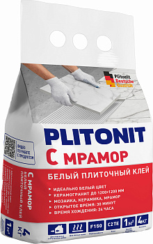 клей для мозаики plitonit с мрамор супер белый (c2 te) 4кг