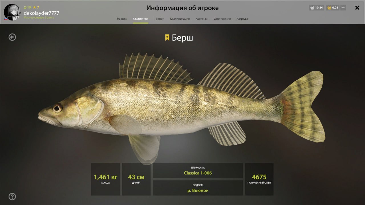 Река Вьюнок — Трофей