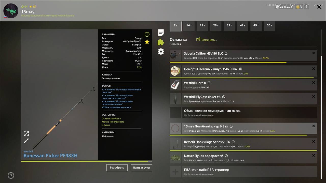 Река Волхов — Оснастка (фидер)