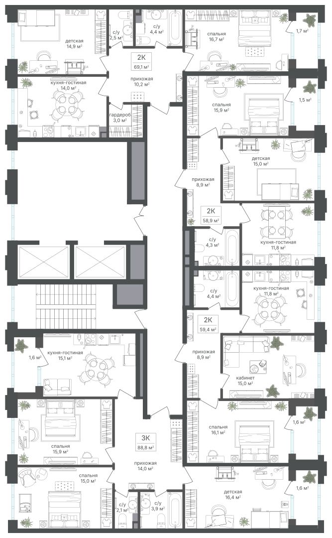 3х-комнатная квартира в ЖК Михалковский