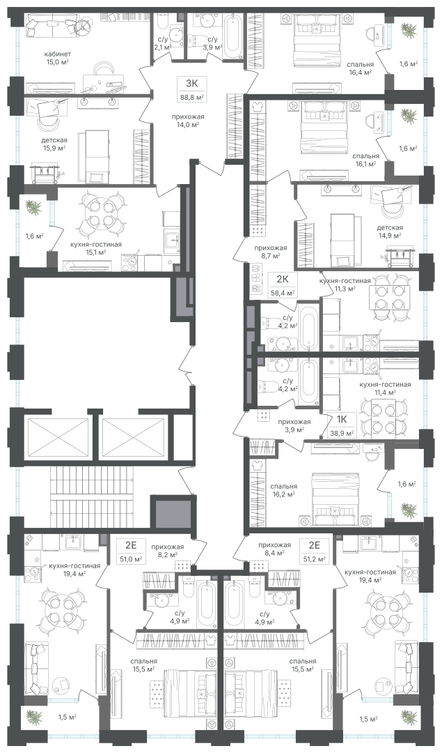 3х-комнатная квартира в ЖК Михалковский