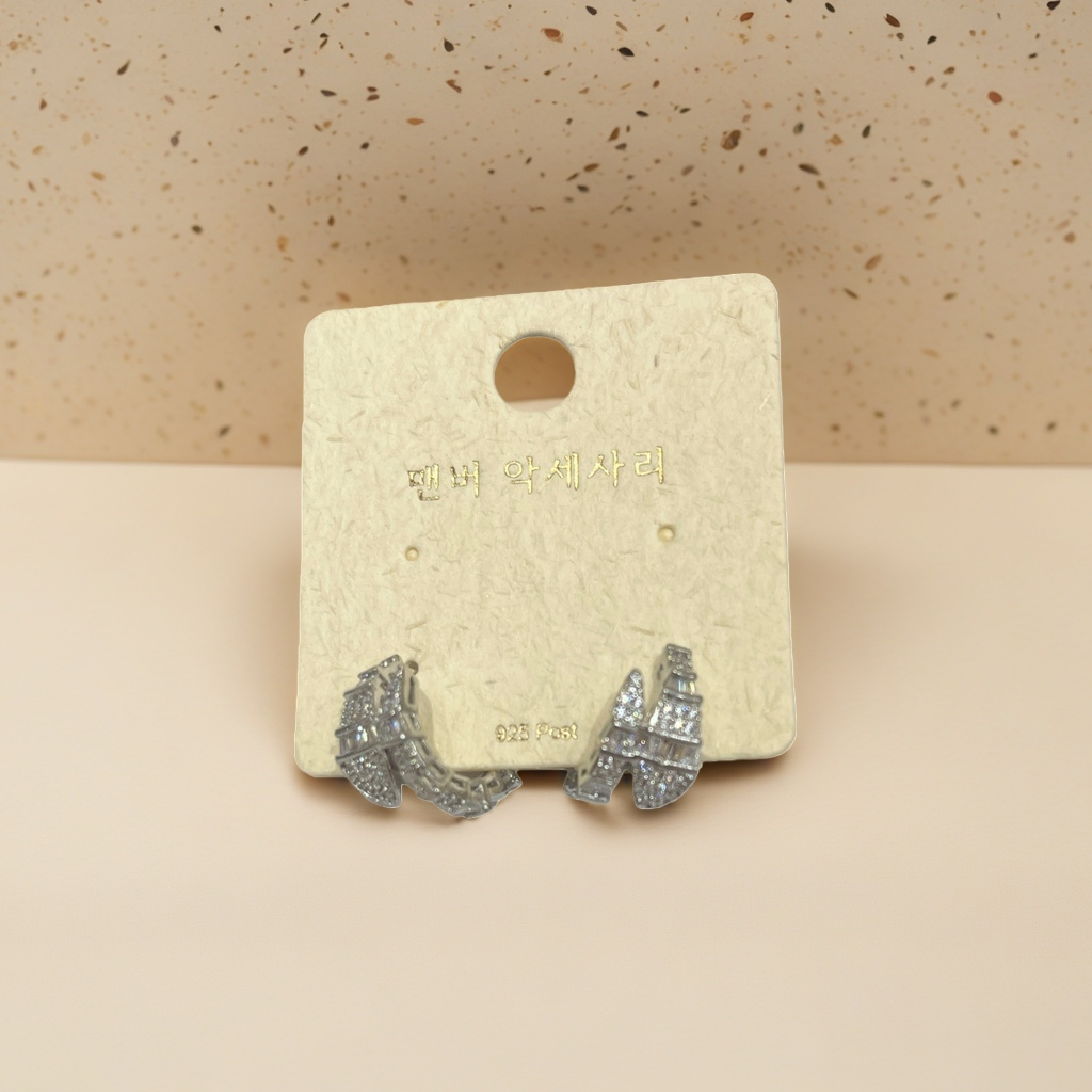 Серьги-пусеты из серебра 925 со стразами оптом из Китая — фотография 4