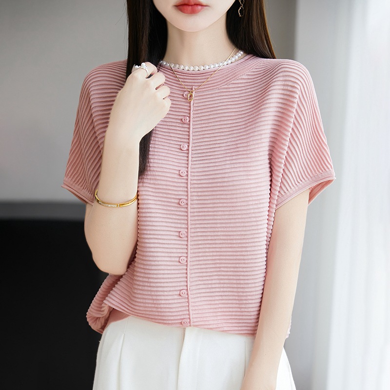 Футболка женская в полоску с рукавом-крылышком оптом из Китая — фотография 2